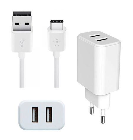 Charger USB-C: Cable 1m + Adapter 2xUSB 2.1A