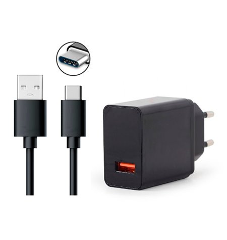 Charger USB-C: Cable 1m + Adapter 1xUSB 3A Quick Charge