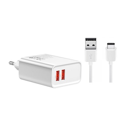 Charger USB-C: Cable 1m + Adapter 2xUSB 3A Quick Charge