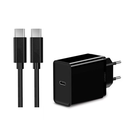 Laadija USB-C: Juhe 1m + Adapter 1xUSB-C 3A Quick Charge
