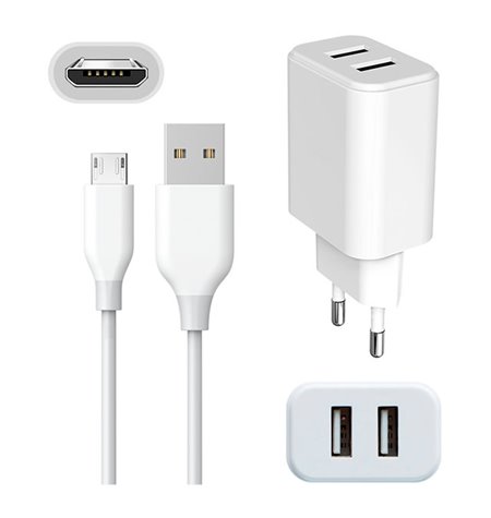 Charger Micro USB: Cable 1m + Adapter 2xUSB 2.1A