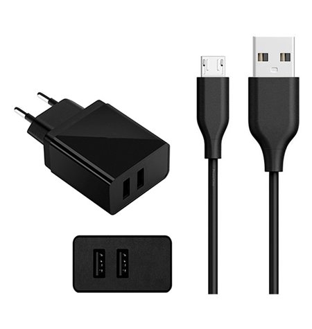 Laadija Micro USB: Juhe 1m + Adapter 2xUSB 2.1A