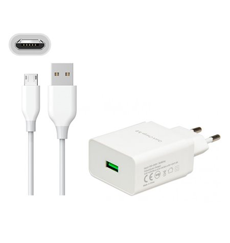 Laadija Micro USB: Juhe 2m + Adapter 1xUSB 3A Quick Charge