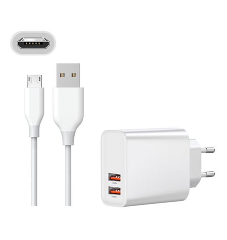 Charger Micro USB: Cable 1m + Adapter 2xUSB 3A Quick Charge
