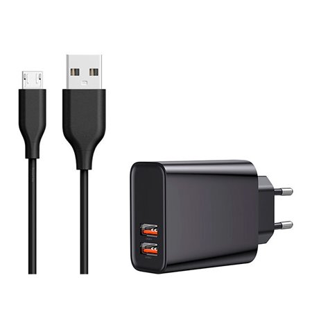 Laadija Micro USB: Juhe 1m + Adapter 2xUSB 3A Quick Charge