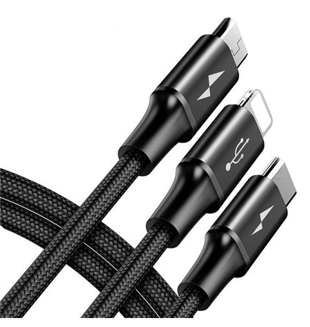 Baseus juhe, kaabel: 3in1, 1.2m, USB - Lightning, iPhone, iPad + USB-C + Micro USB: Rapid
