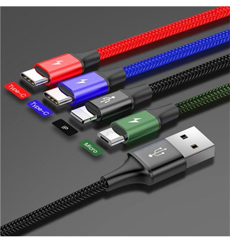 Baseus juhe, kaabel: 4in1, 1.2m, USB - 1x Lightning, iPhone, iPad + 2x USB-C + 1x Micro USB: Rapid