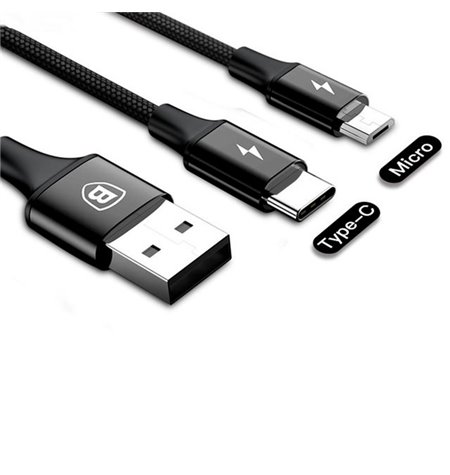 Baseus кабель: 2in1, 1.2m, USB - USB-C + Micro USB: Rapid