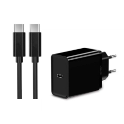 Laadija USB-C: Juhe 1m + Adapter 1xUSB-C, kuni 20W QuickCharge