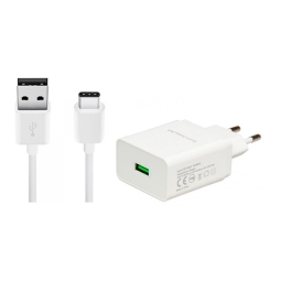 Charger USB-C: Cable 1m + Adapter 1xUSB, up to 18W QuickCharge