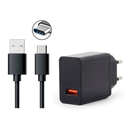 Charger USB-C: Cable 2m + Adapter 1xUSB, up to 18W QuickCharge