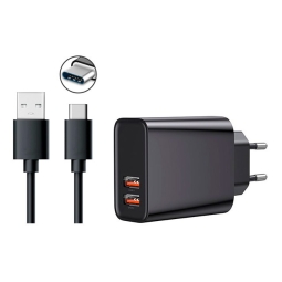 Charger USB-C: Cable 2m + Adapter 2xUSB, up to 18W QuickCharge