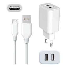 Laadija Micro USB: Juhe 1m + Adapter 2xUSB, kuni 10W