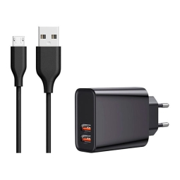 Charger Micro USB: Cable 1m + Adapter 2xUSB, up to 18W QuickCharge