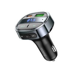 FM transmitter (USB, MicroSD, Bluetooth),  autolaadija: 1xUSB-C, 1xUSB, kuni 30W, QuickCharge kuni 20V 1.5A: Hoco E70 - Must